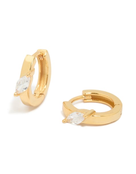 Lovisa Gold plated sterling silver cubic zirconia navette cut huggie earrings in gold - view 1