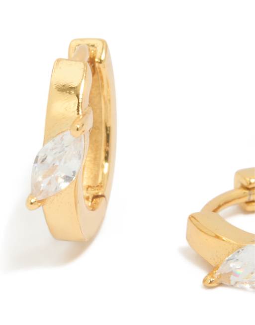 Lovisa Gold plated sterling silver cubic zirconia navette cut huggie earrings in gold, 2 of 5