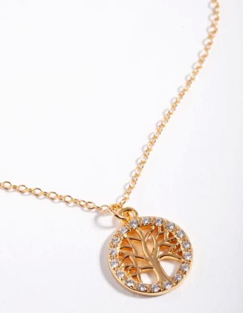 Lovisa Gold plated sterling silver cubic zirconia tree of life necklace in gold