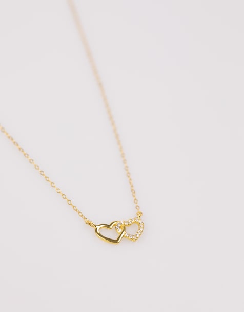 Lovisa Gold plated sterling silver double heart cubic zirconia necklace in gold - view 1