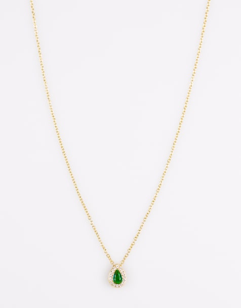 Lovisa Gold plated sterling silver green halo necklace in gold - view 1