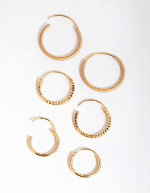 Lovisa Gold plated sterling silver mix texture hoop pack earring in gold