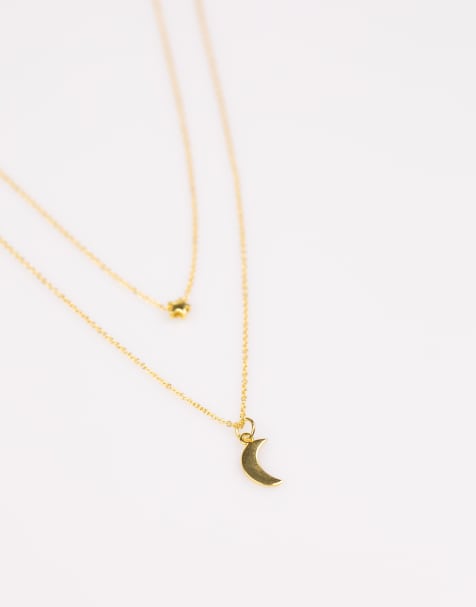 Lovisa Gold plated sterling silver moon & star double layer necklace in gold - view 1