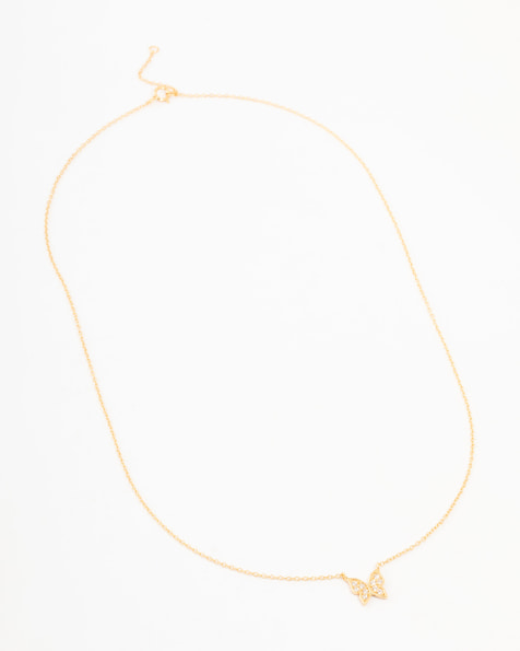 Lovisa gold plated sterling silver pave butterfly necklace in gold - view 1
