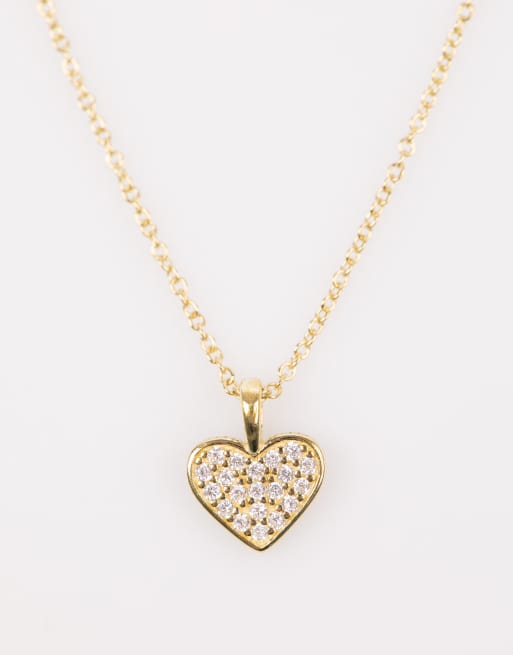 Lovisa Gold plated sterling silver pave cubic zirconia heart necklace in gold , 2 of 3