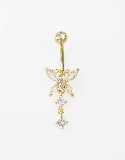 Lovisa gold plated surgical steel crystal  belly bar in gold - view 1