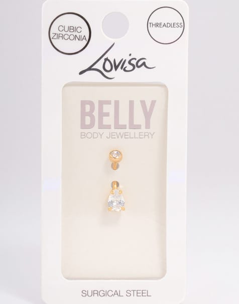 Lovisa Gold plated surgical steel cubic zirconia bezel belly ring in gold - view 1