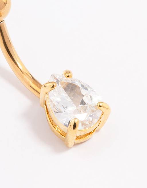 Lovisa Gold plated surgical steel cubic zirconia bezel belly ring in gold, 3 of 3