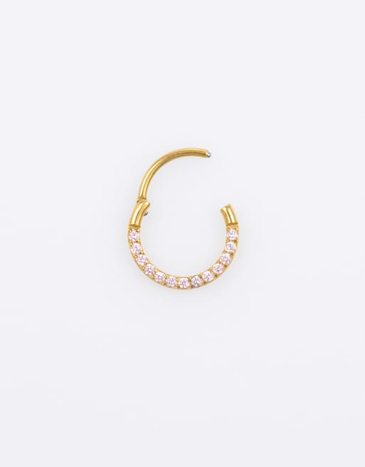 Lovisa Gold plated surgical steel cubic zirconia clicker earring 8mm in gold , 3 of 3