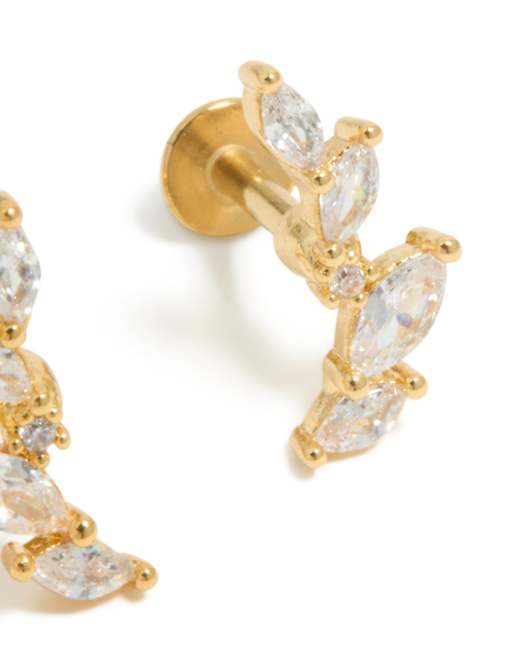 Lovisa Gold plated surgical steel cubic zirconia marquise crawler flat back 2-pack in gold, 3 of 5