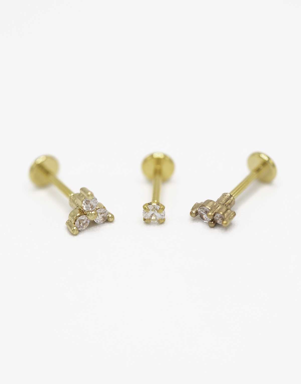 Lovisa Gold plated surgical steel cubic zirconia round flat back studs 3-pack in gold