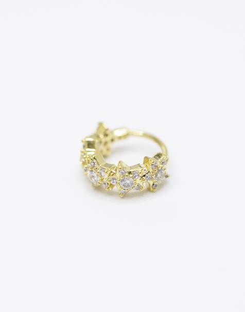Lovisa Gold plated surgical steel cubic zirconia star clicker ring in gold - view 1