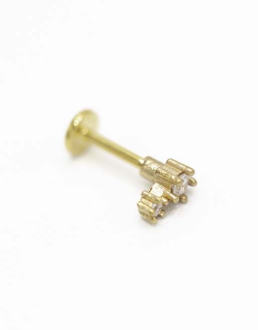 Lovisa Gold plated surgical steel cubic zirconia triangular flat back studs pack in gold, 2 of 3