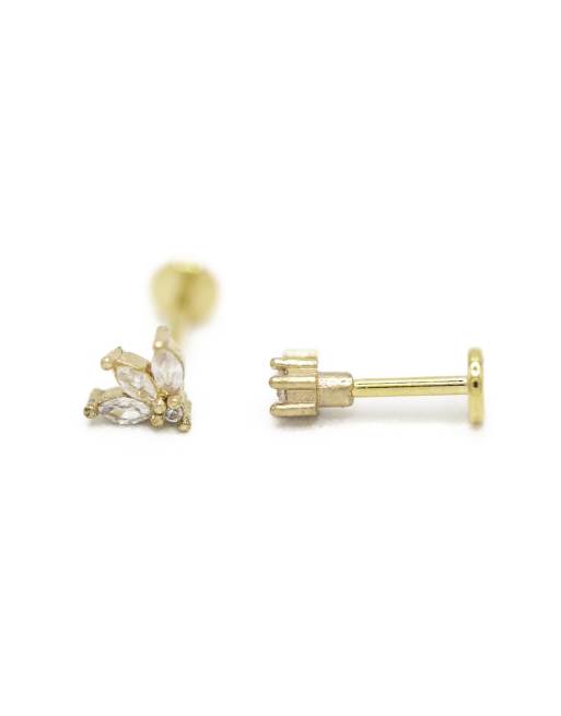 Lovisa Gold plated surgical steel cubic zirconia triangular flat back studs pack in gold, 3 of 3