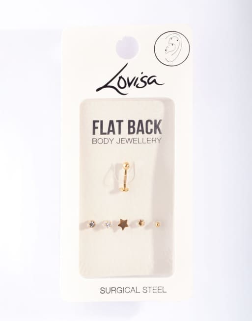 Lovisa Gold plated surgical steel flat back single bar with interchangeable star ends 6-pack in gold, 3 of 3