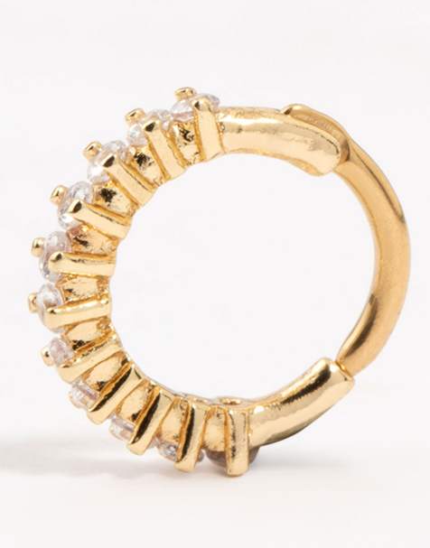 Lovisa Gold plated surgical steel half set cubic zirconia clicker ring in gold - view 1