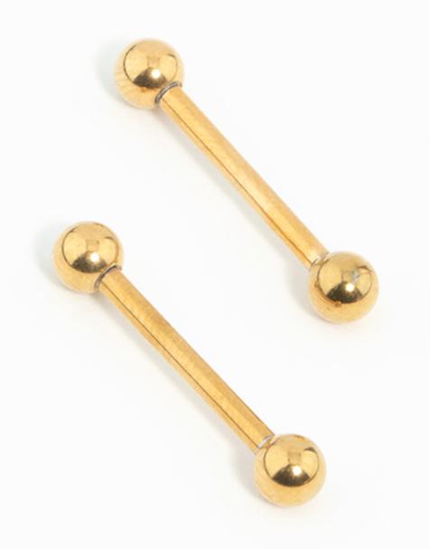Lovisa Gold plated surgical steel plain ball nipple bars 2-pack in gold - view 1
