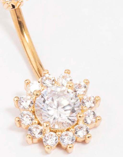 Lovisa Gold plated surgical steel round halo belly piercing in gold, 3 of 3