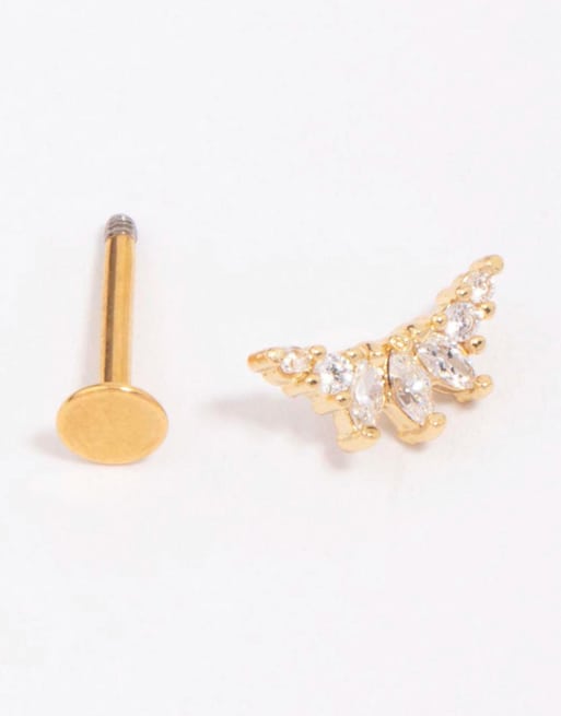 Lovisa Gold plated surgical steel triangular marquise single flat back in gold, 2 of 3