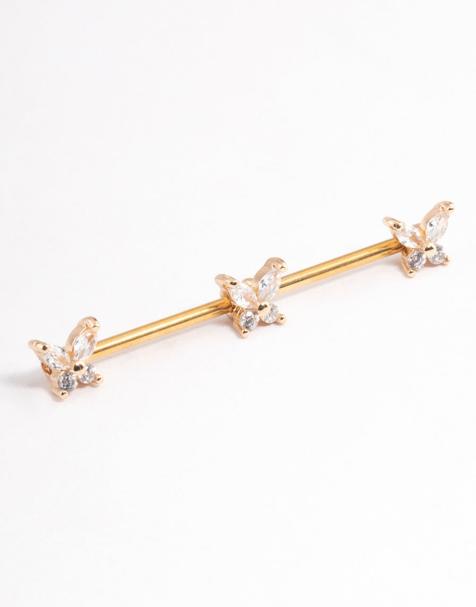 Lovisa Gold plated surgical steel triple industrial bar in gold - view 1