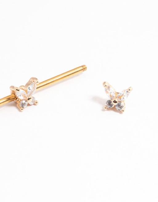 Lovisa Gold plated surgical steel triple industrial bar in gold ASOS