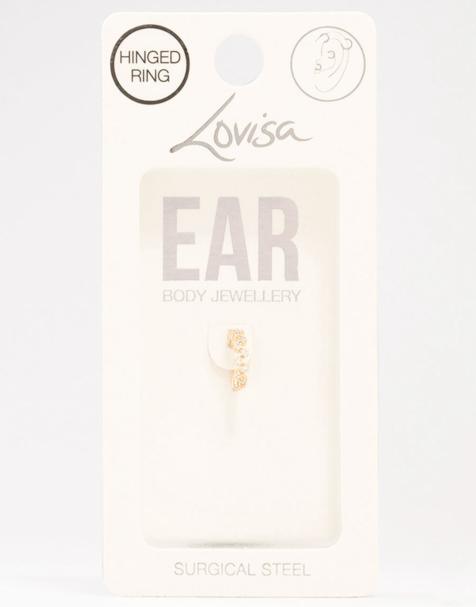 Lovisa Gold plated surgical steel zig zag cubic zirconia clicker ring in gold - view 1