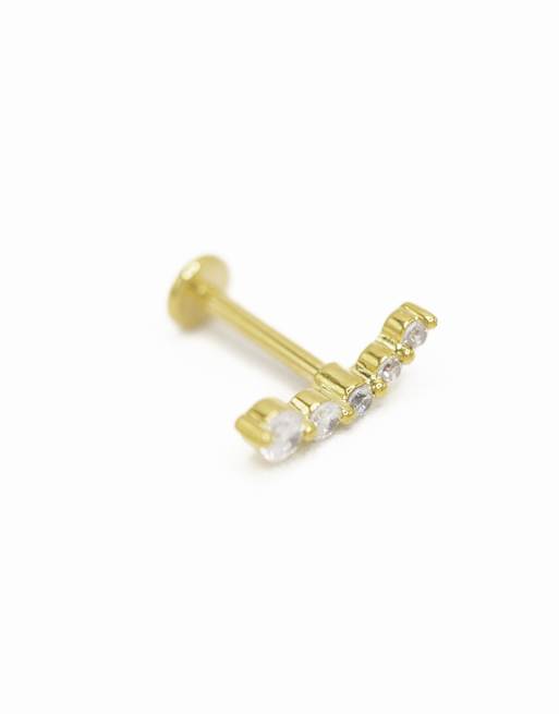 Lovisa Gold plated titanium cubic zirconia ball flat back studs 3-pack in gold, 2 of 3