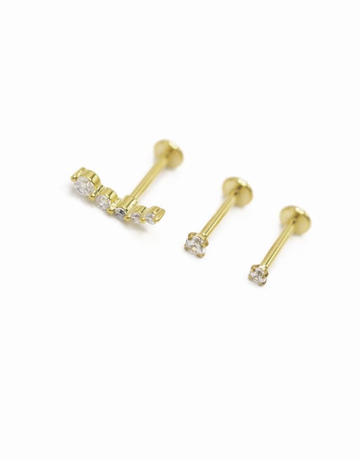 Lovisa Gold plated titanium cubic zirconia ball flat back studs 3-pack in gold, 3 of 3