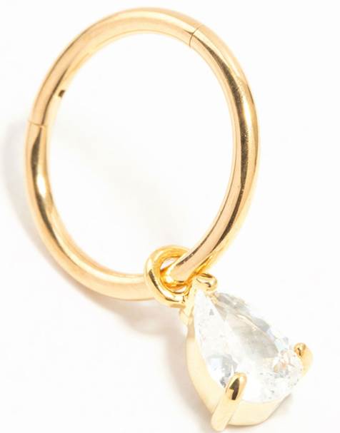 Lovisa Gold plated titanium cubic zirconia charm belly ring in gold - view 1