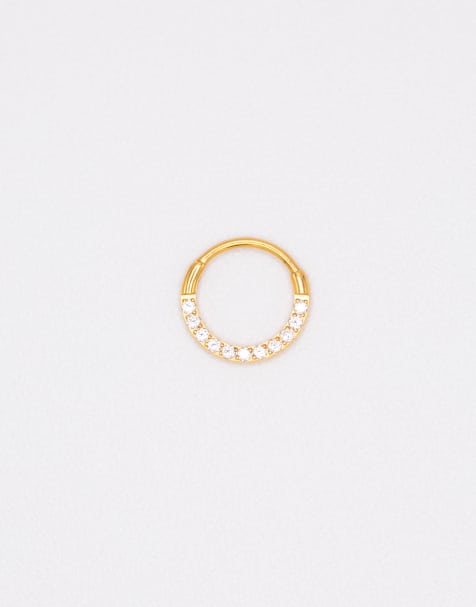 Lovisa gold plated titanium cubic zirconia clicker earring 7mm in gold - view 1