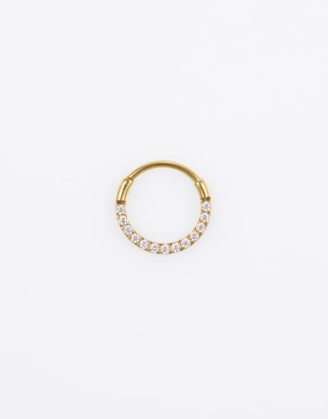 Lovisa Gold plated titanium cubic zirconia clicker ring 8mm in gold - view 1