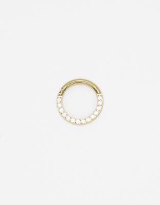 Lovisa Gold plated titanium cubic zirconia clicker ring in gold - view 1
