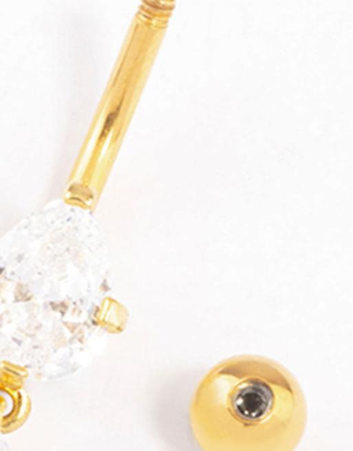 Lovisa Gold plated titanium cubic zirconia drop belly ring in gold, 2 of 3