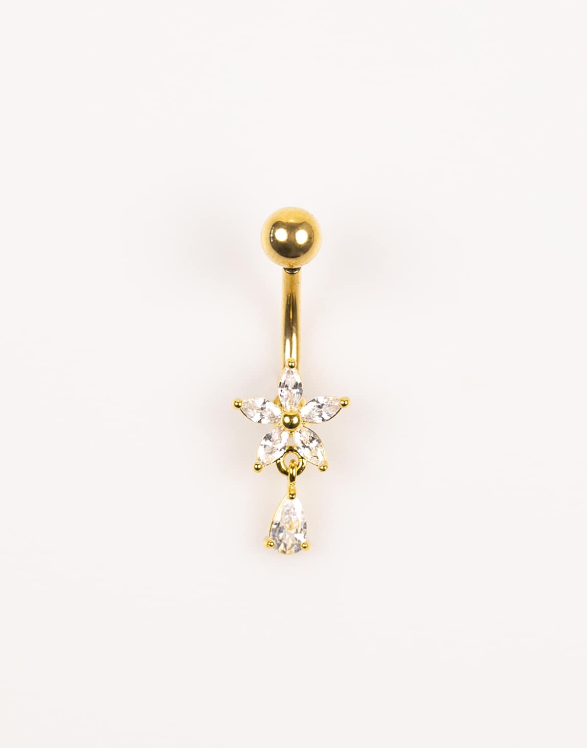 Lovisa Gold plated titanium cubic zirconia flower belly piercing in gold