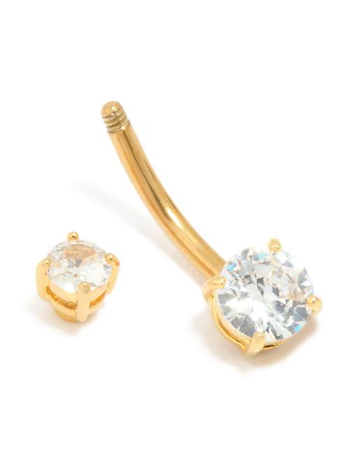 Lovisa Gold plated titanium cubic zirconia mini & medium belly bar in gold, 3 of 3