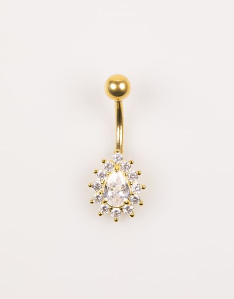 Lovisa Gold plated titanium cubic zirconia spiked belly bar in gold - view 1