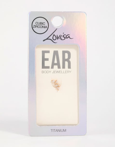 Lovisa Gold plated titanium cubic zirconia vine crawler flat back stud in gold - view 1