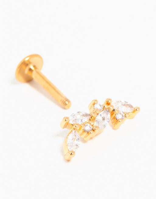 Lovisa Gold plated titanium cubic zirconia vine crawler flat back stud in gold, 3 of 4