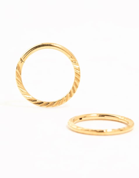 Lovisa Gold plated titanium flat twisted sleeper earrings in gold - view 1