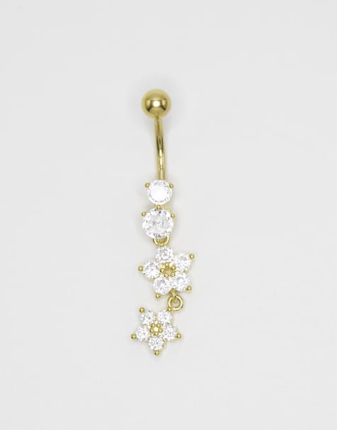 Lovisa Gold plated titanium flower belly bar in gold - view 1