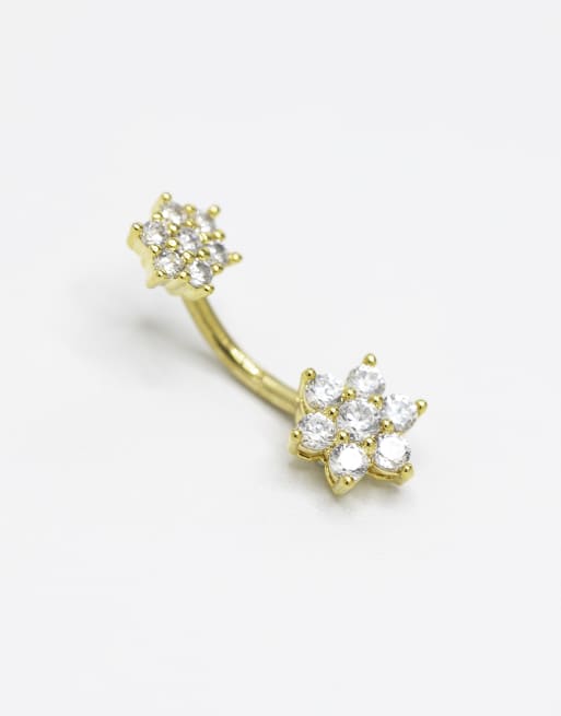 Lovisa Gold plated titanium flower belly bar in gold, 2 of 3
