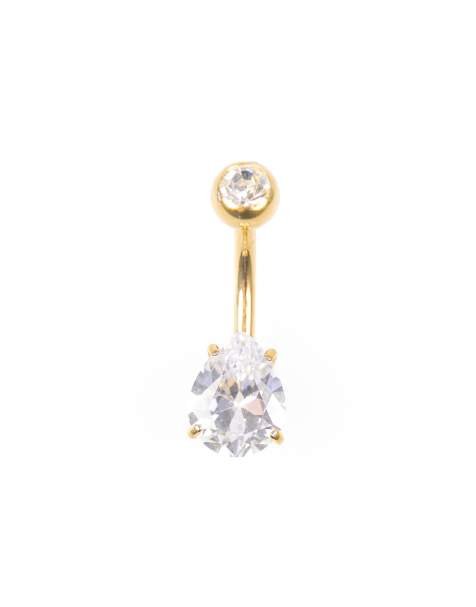 Lovisa Gold plated titanium round bezel belly bar in gold - view 1