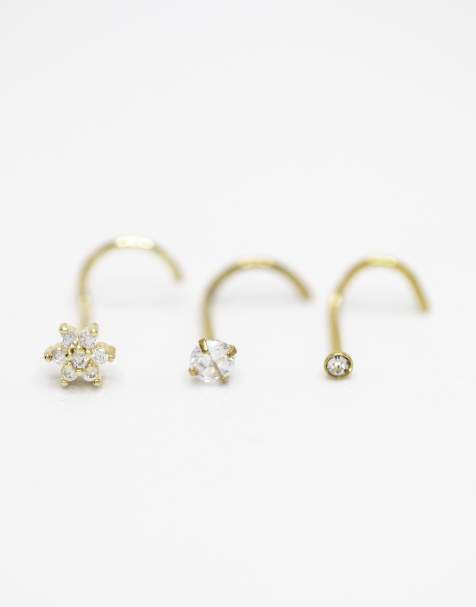 Lovisa Gold plated titanium threadless flower triangular nose studs 3-pack in gold - view 1