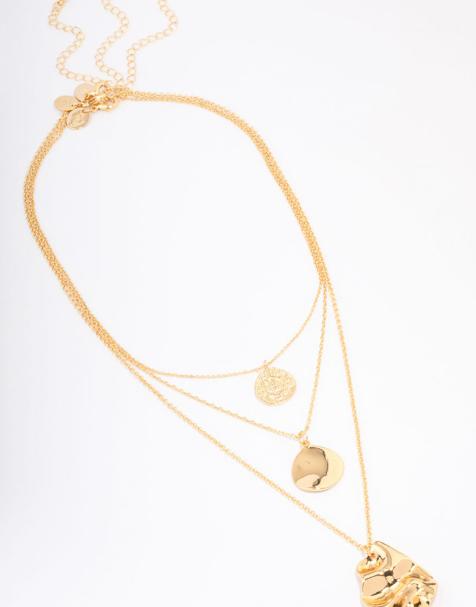 Lovisa Gold plated trio layered molten disc necklace in gold - view 1