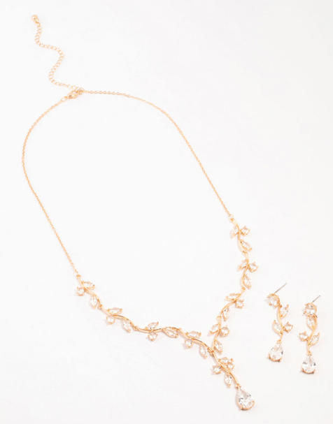Lovisa Gold - Set con collana e orecchini dorato con cristalli - view 1
