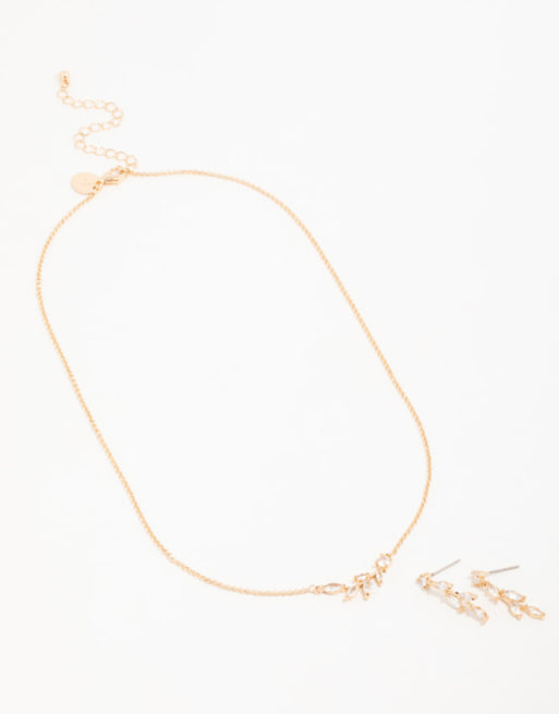 Lovisa Gold - Set con collana e orecchini dorato motivo ramo di ulivo, 2 di 4