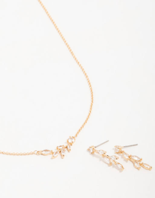 Lovisa Gold - Set con collana e orecchini dorato motivo ramo di ulivo, 3 di 4