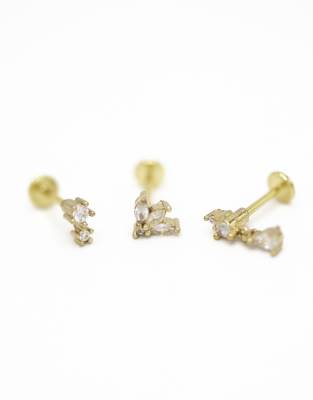 Lovisa Gold - Set goldfarbene Piercings aus vergoldetem Chirurgenstahl mit Zirkoniabesatz, dreieckiger Form und runder f...