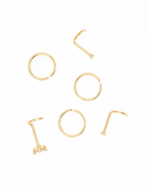 Lovisa Gold snake diamante nose 6-pack in gold - view 1
