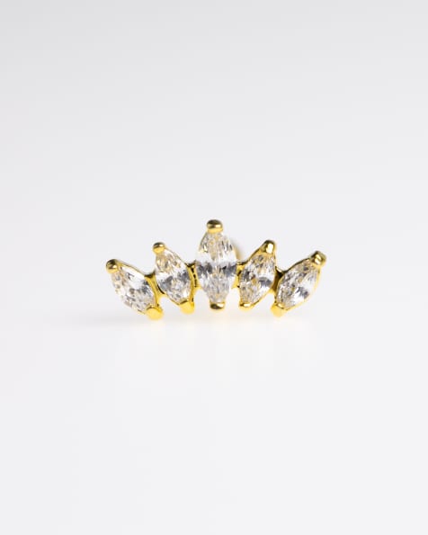 Lovisa gold surgical steel graduated marquise stone barbell earrings in gold - view 1
